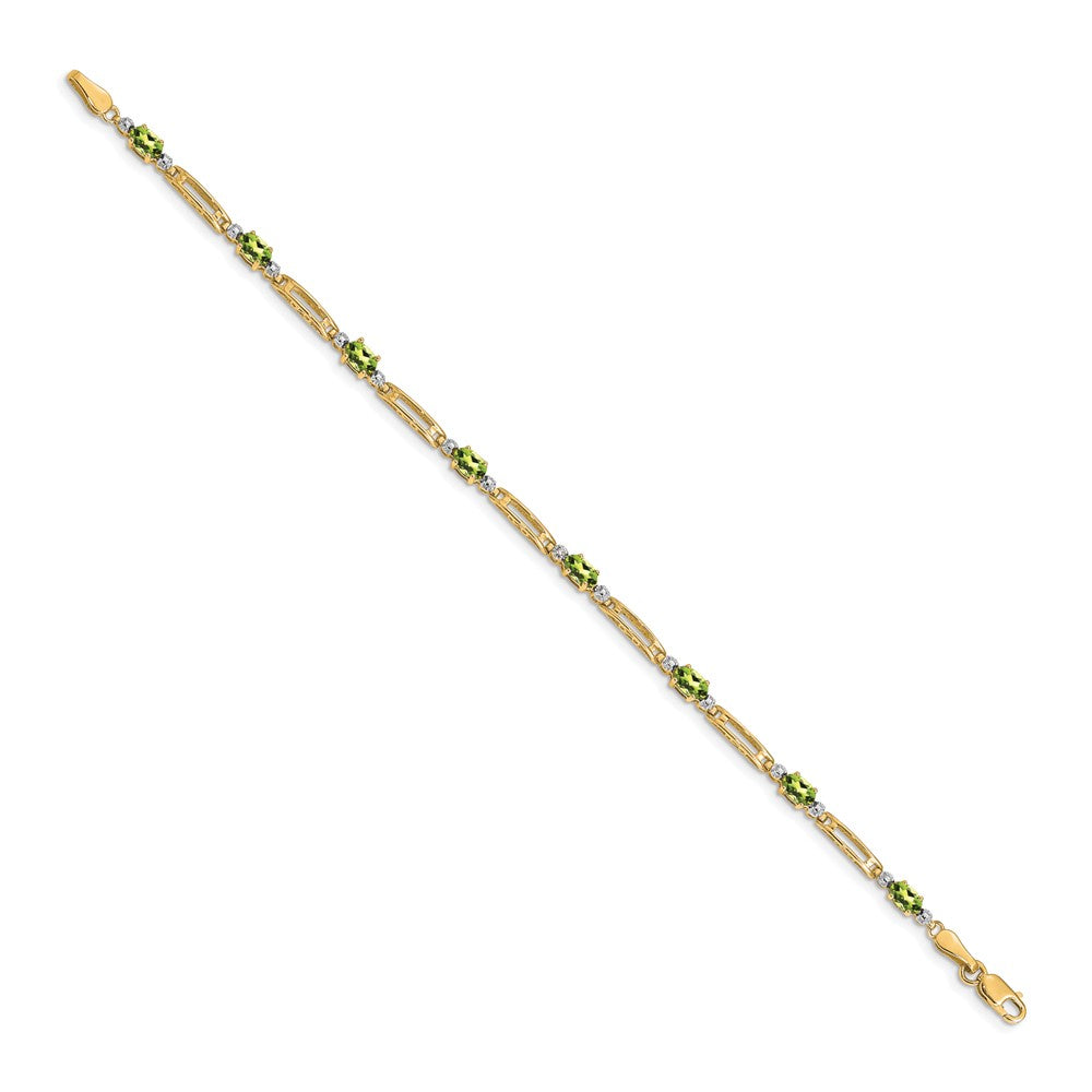 10k Diamond and Oval Peridot Rectangle Link 7 inch Bracelet