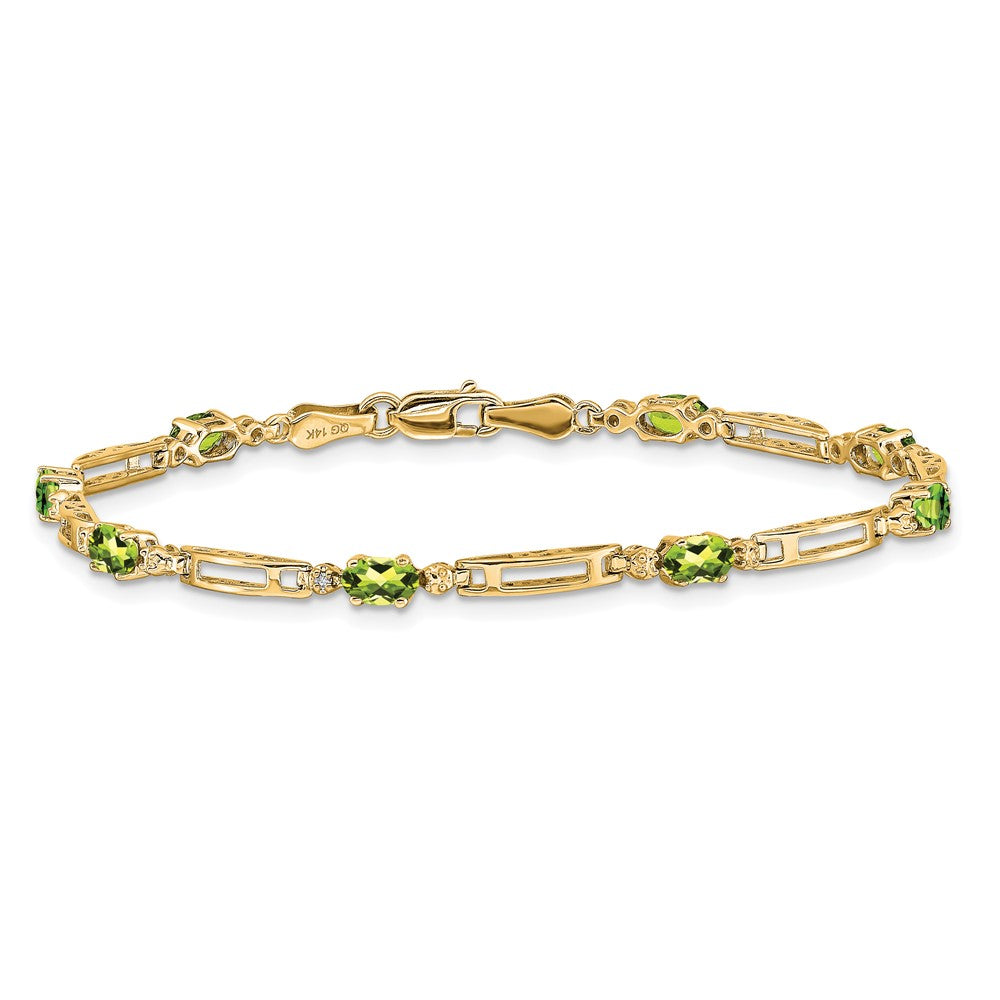 10k Diamond and Oval Peridot Rectangle Link 7 inch Bracelet