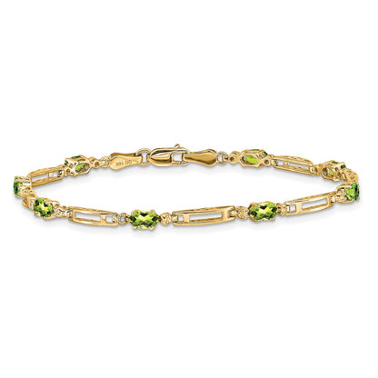 10k Diamond and Oval Peridot Rectangle Link 7 inch Bracelet