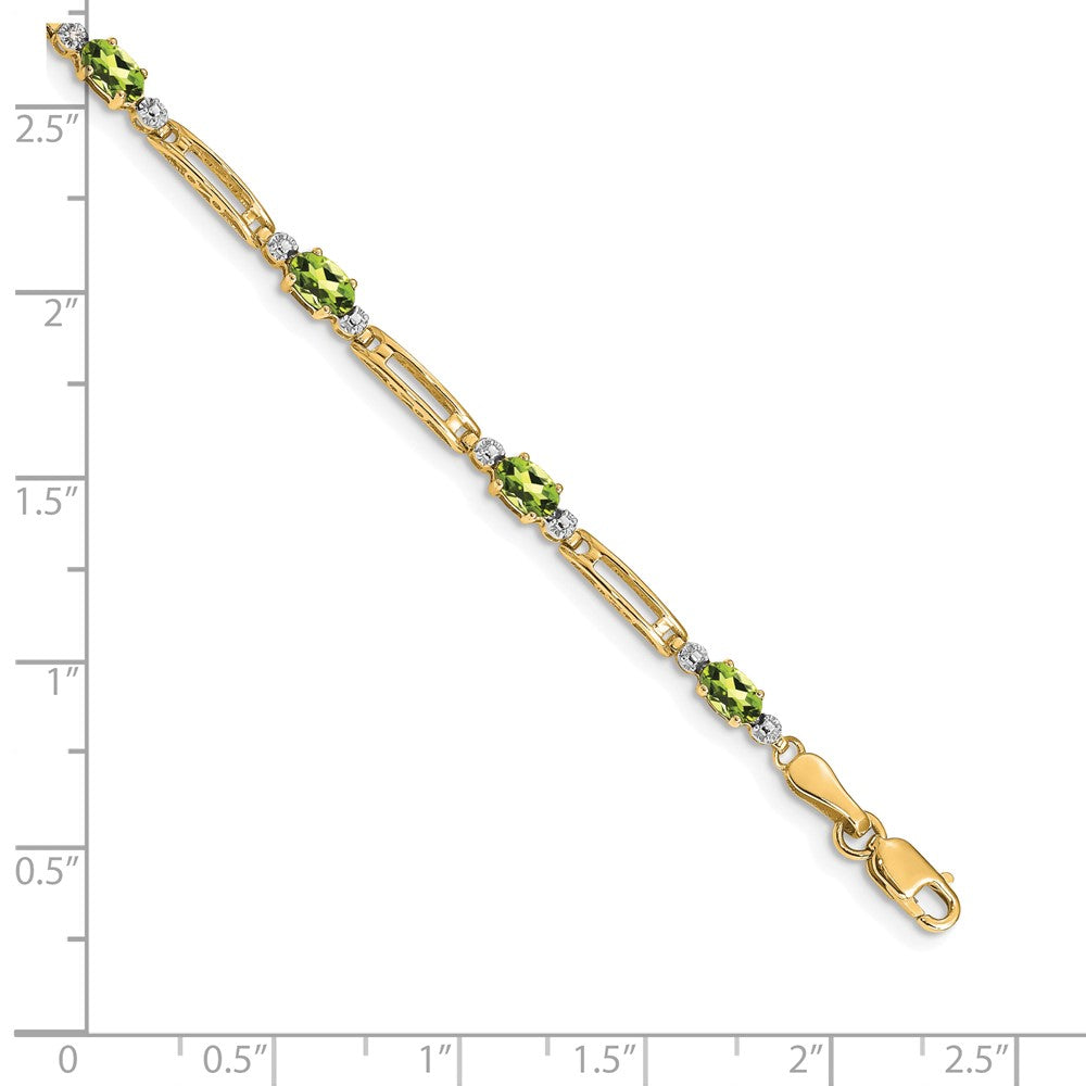 10k Diamond and Oval Peridot Rectangle Link 7 inch Bracelet