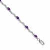 10k White Gold Diamond and Oval Amethyst Wavy Link 7 inch Bracelet