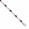 10k White Gold Diamond and Oval Garnet Wavy Link 7 inch Bracelet