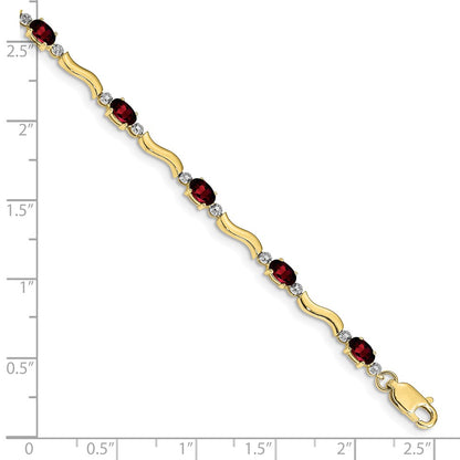 10k Diamond and Oval Garnet Wavy Link 7 inch Bracelet