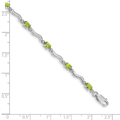 10k White Gold Diamond and Oval Peridot Wavy Link 7 inch Bracelet