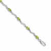 10k White Gold Diamond and Oval Peridot Wavy Link 7 inch Bracelet