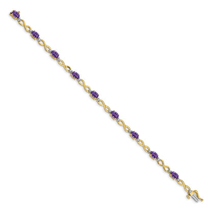 10k Oval Amethyst and Diamond Infinity Link 7 inch Bracelet