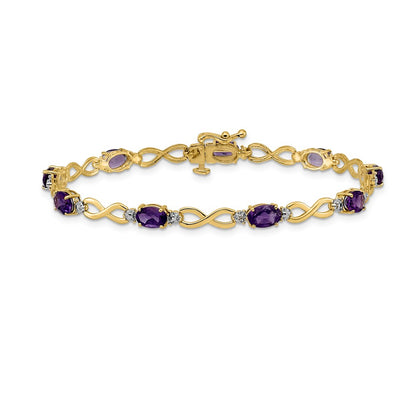 10k Oval Amethyst and Diamond Infinity Link 7 inch Bracelet