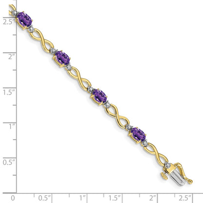 10k Oval Amethyst and Diamond Infinity Link 7 inch Bracelet