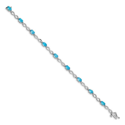 10k White Gold Oval Blue Topaz and Diamond Infinity Link 7 inch Bracelet
