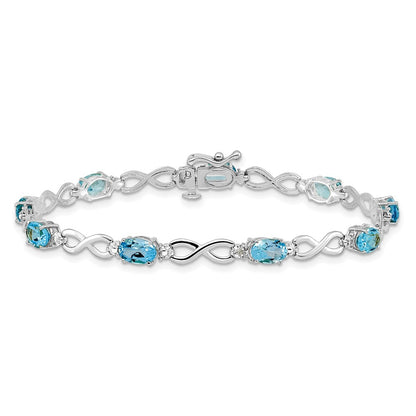 10k White Gold Oval Blue Topaz and Diamond Infinity Link 7 inch Bracelet