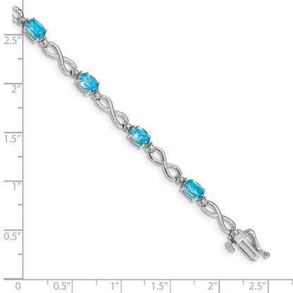 10k White Gold Oval Blue Topaz and Diamond Infinity Link 7 inch Bracelet