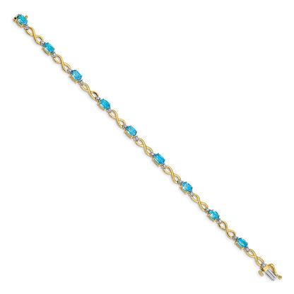 10k Oval Blue Topaz and Diamond Infinity Link 7 inch Bracelet