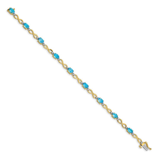 10k Oval Blue Topaz and Diamond Infinity Link 7 inch Bracelet