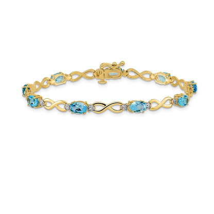 10k Oval Blue Topaz and Diamond Infinity Link 7 inch Bracelet