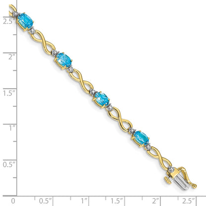 10k Oval Blue Topaz and Diamond Infinity Link 7 inch Bracelet
