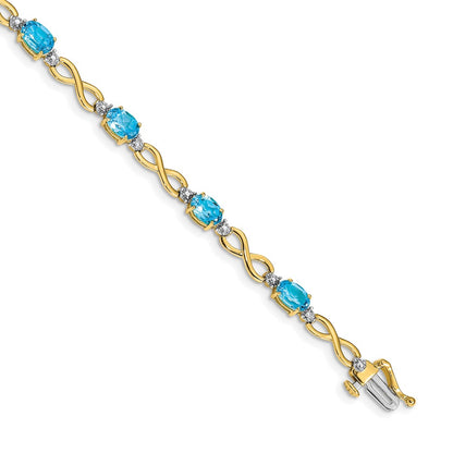 10k Oval Blue Topaz and Diamond Infinity Link 7 inch Bracelet