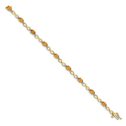 10k Oval Citrine and Diamond Infinity Link 7 inch Bracelet