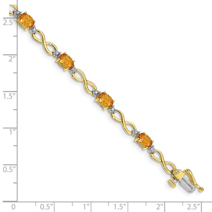 10k Oval Citrine and Diamond Infinity Link 7 inch Bracelet