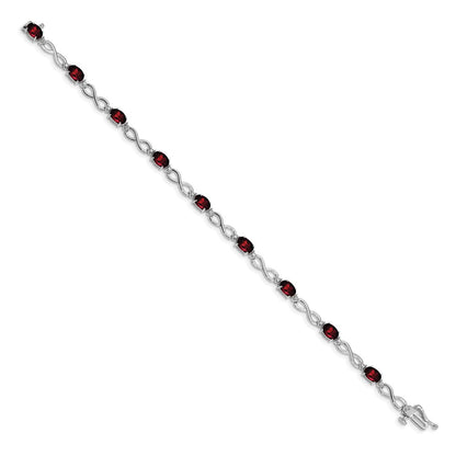 10k White Gold Oval Garnet and Diamond Infinity Link 7 inch Bracelet