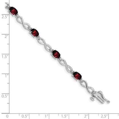 10k White Gold Oval Garnet and Diamond Infinity Link 7 inch Bracelet