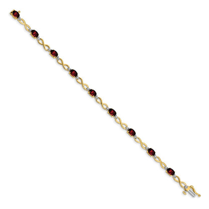 10k Oval Garnet and Diamond Infinity Link 7 inch Bracelet