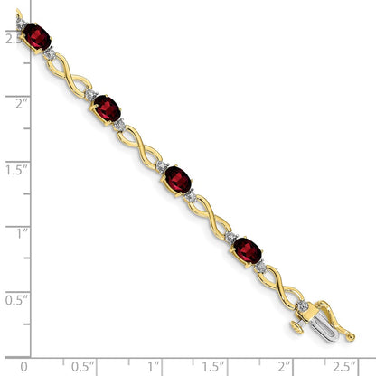 10k Oval Garnet and Diamond Infinity Link 7 inch Bracelet