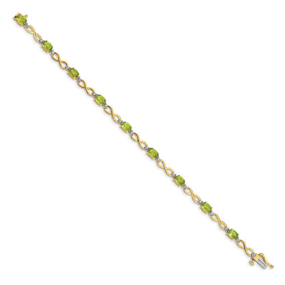 10k Oval Peridot and Diamond Infinity Link 7 inch Bracelet