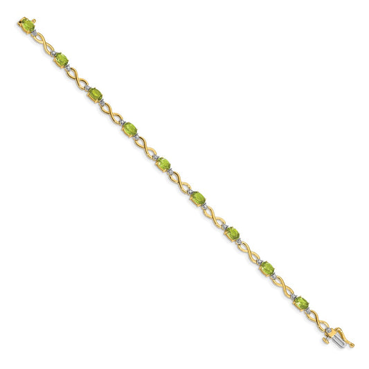 10k Oval Peridot and Diamond Infinity Link 7 inch Bracelet