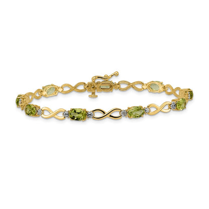 10k Oval Peridot and Diamond Infinity Link 7 inch Bracelet