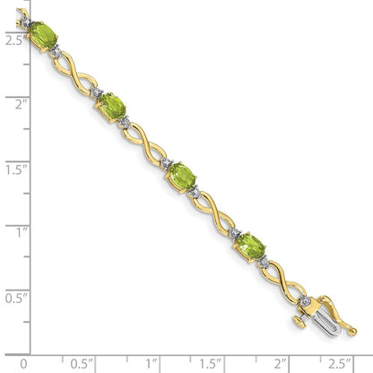 10k Oval Peridot and Diamond Infinity Link 7 inch Bracelet