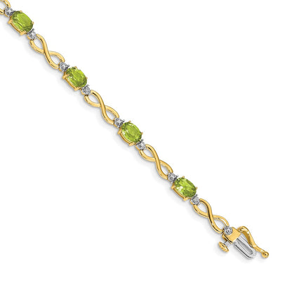 10k Oval Peridot and Diamond Infinity Link 7 inch Bracelet