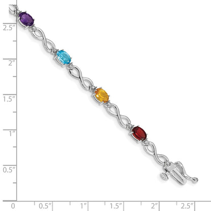 10k White Gold Oval Rainbow Gemstone and Diamond Infinity Link 7 inch Bracelet
