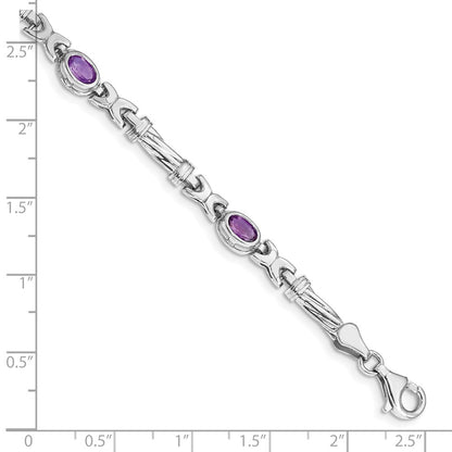 10k White Gold Oval Amethyst Bezel 4-Stone 7.25 inch Bracelet