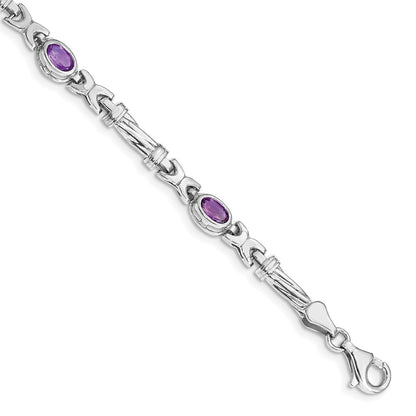 10k White Gold Oval Amethyst Bezel 4-Stone 7.25 inch Bracelet