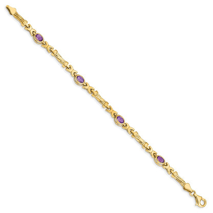 10k Oval Amethyst Bezel 4-Stone 7.25 inch Bracelet