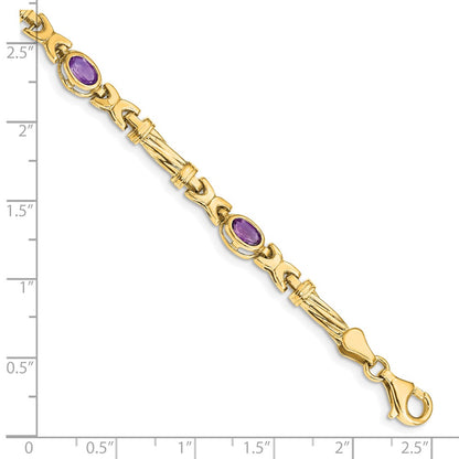 10k Oval Amethyst Bezel 4-Stone 7.25 inch Bracelet