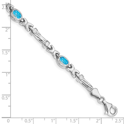 10k White Gold Oval Blue Topaz Bezel 4-Stone 7.25 inch Bracelet