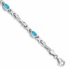 10k White Gold Oval Blue Topaz Bezel 4-Stone 7.25 inch Bracelet