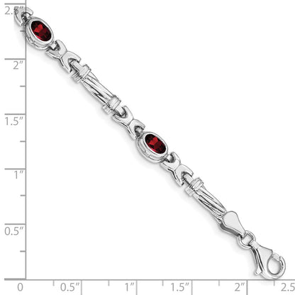 10k White Gold Oval Garnet Bezel 4-Stone 7.25 inch Bracelet