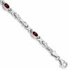 10k White Gold Oval Garnet Bezel 4-Stone 7.25 inch Bracelet
