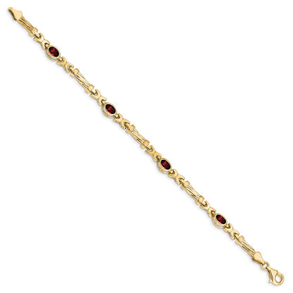 10k Oval Garnet Bezel 4-Stone 7.25 inch Bracelet