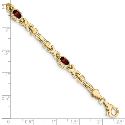 10k Oval Garnet Bezel 4-Stone 7.25 inch Bracelet