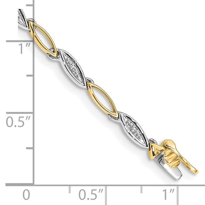 10k Two-tone 1/20 carat Diamond Link 7.5 inch Bracelet