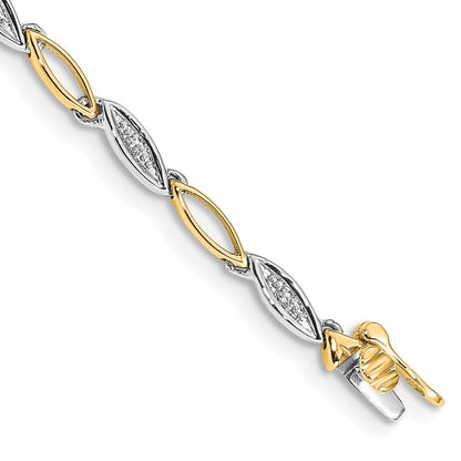 10k Two-tone 1/20 carat Diamond Link 7.5 inch Bracelet