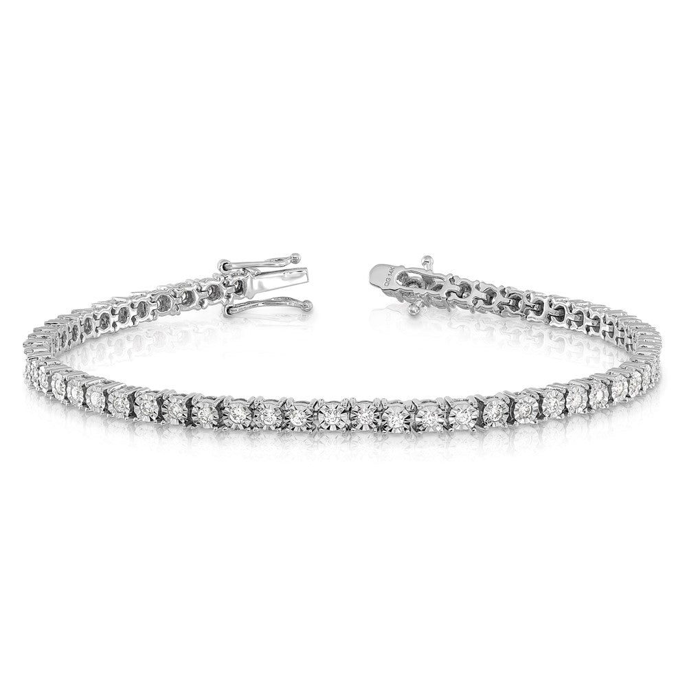 14k White Gold 1 carat Lab Grown Diamond VS/SI+ G+ Complete 7 inch Illusion Setting Bracelet