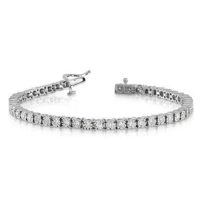 10k White Gold Illusion Setting 2 carat Diamond 7 inch Tennis Bracelet