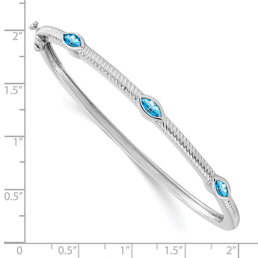 10k White Gold Marquise Blue Topaz 3-Stone Bangle Bracelet