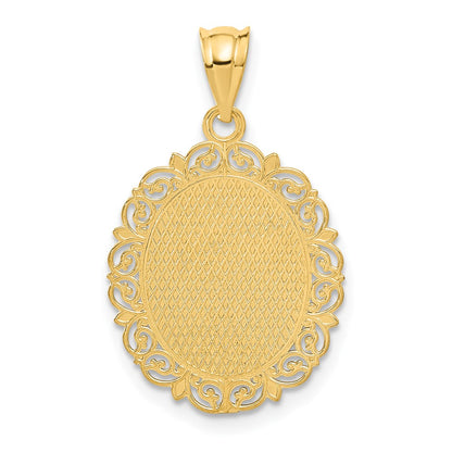 14k Solid Satin Polished Virgo Zodiac Oval Pendant