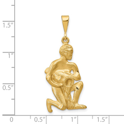 14k Satin Diamond-cut Aquarius Zodiac Charm