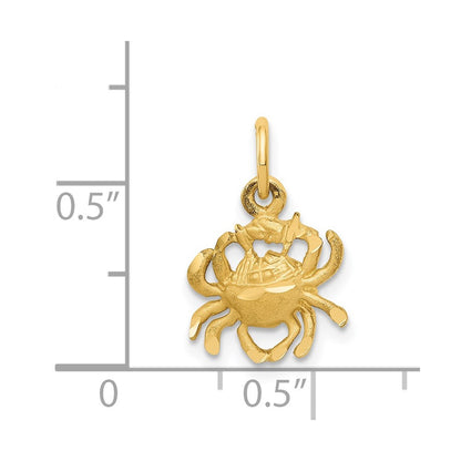 14k Satin Diamond-cut Cancer Zodiac Charm